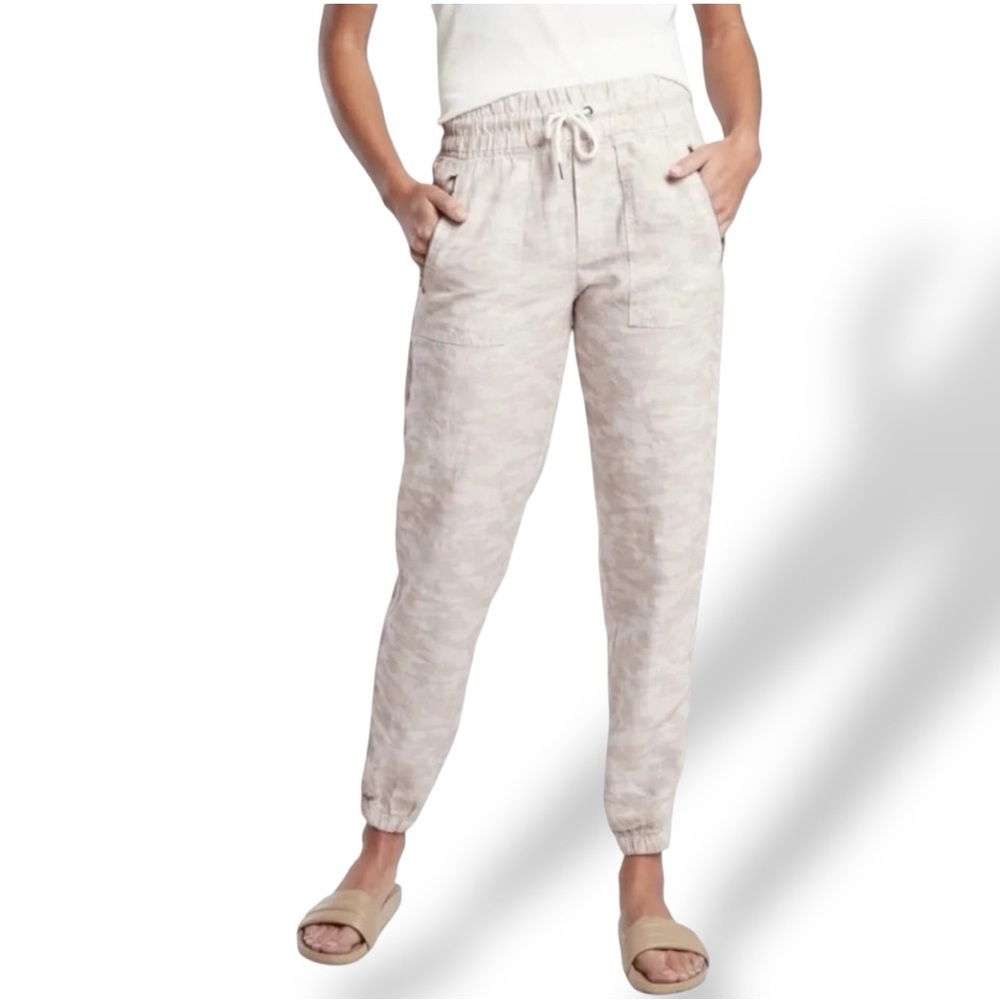 Athleta Cabo Tide Linen Jogger Pants in Neutral Camo Size 18